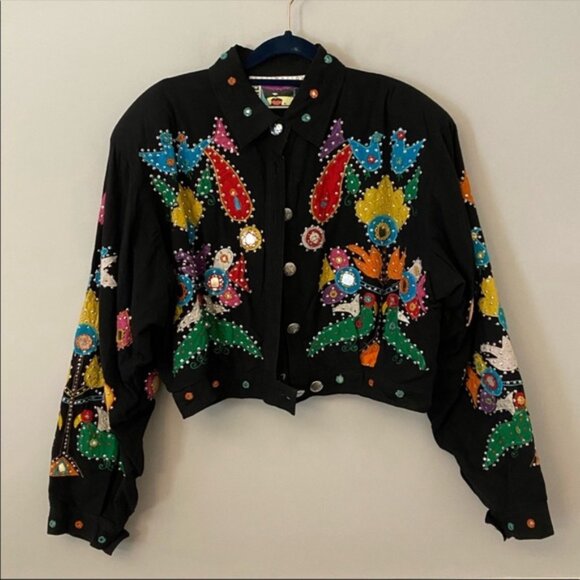 πππππππ Other Destination black folk art colorful pattern crop jacket. L - Picture 2 of 15
